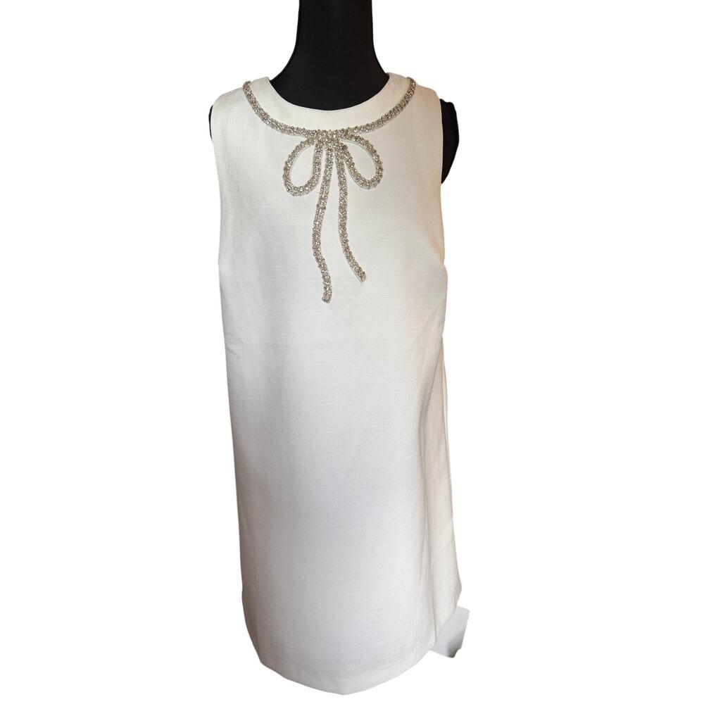 English Factory NWT White Rhinestone Bow Shift Dress Medium Bridal Cocktail $140